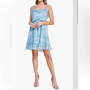 KOKO + MASON Sleeveless Ruffle Floral Print Minidress blue XS NWT‎